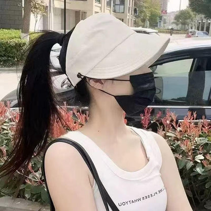 Adjustable Outdoor Beach Bucket Hat Summer Wide Brim Sunhat Women Sun Hats Foldable UV Protection Visors Fisherman Ponytail Caps、Visor Cap、Sunscreen